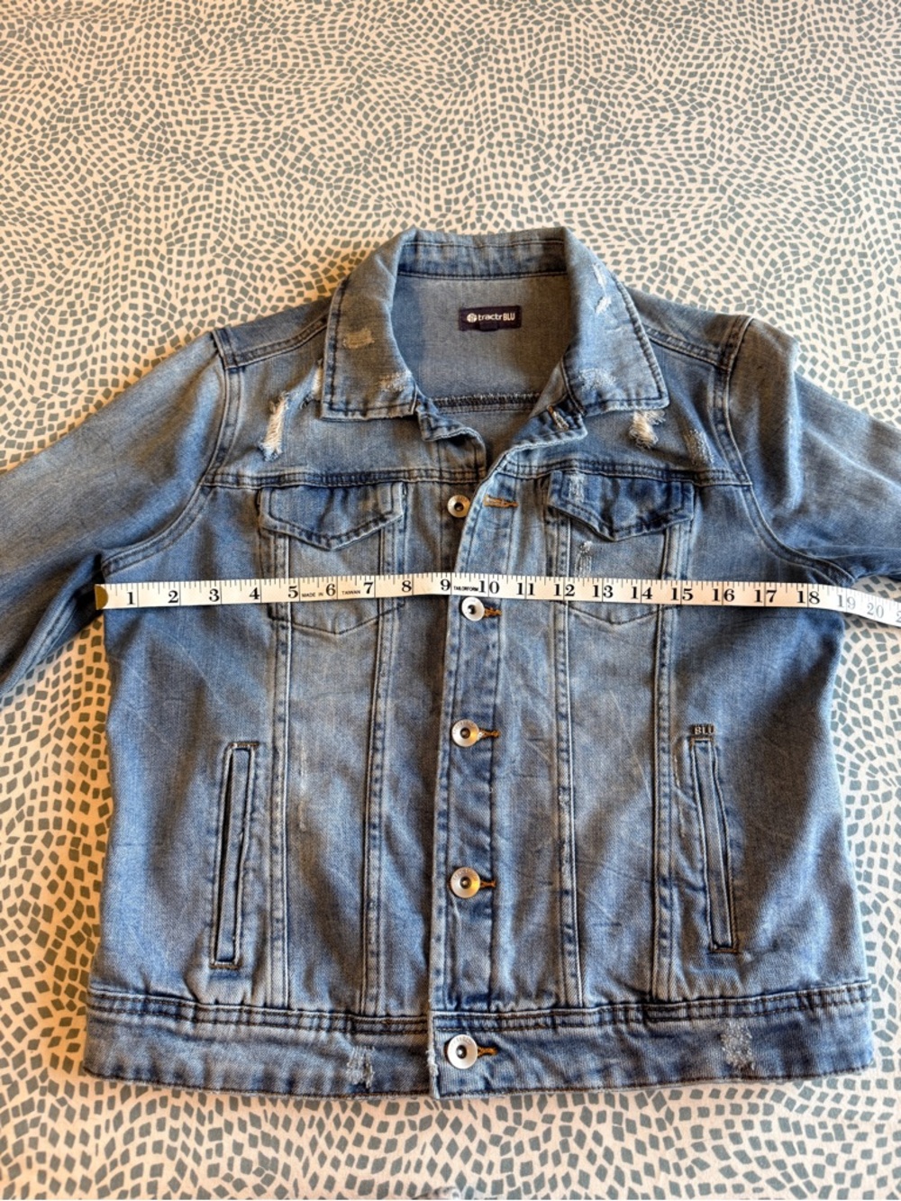 TractrBLU | Light Blue Distressed Denim Jacket - Picture 6 of 8